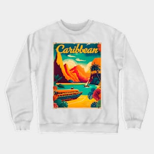 Caribbean Beach Vintage Travel Art Poster Crewneck Sweatshirt